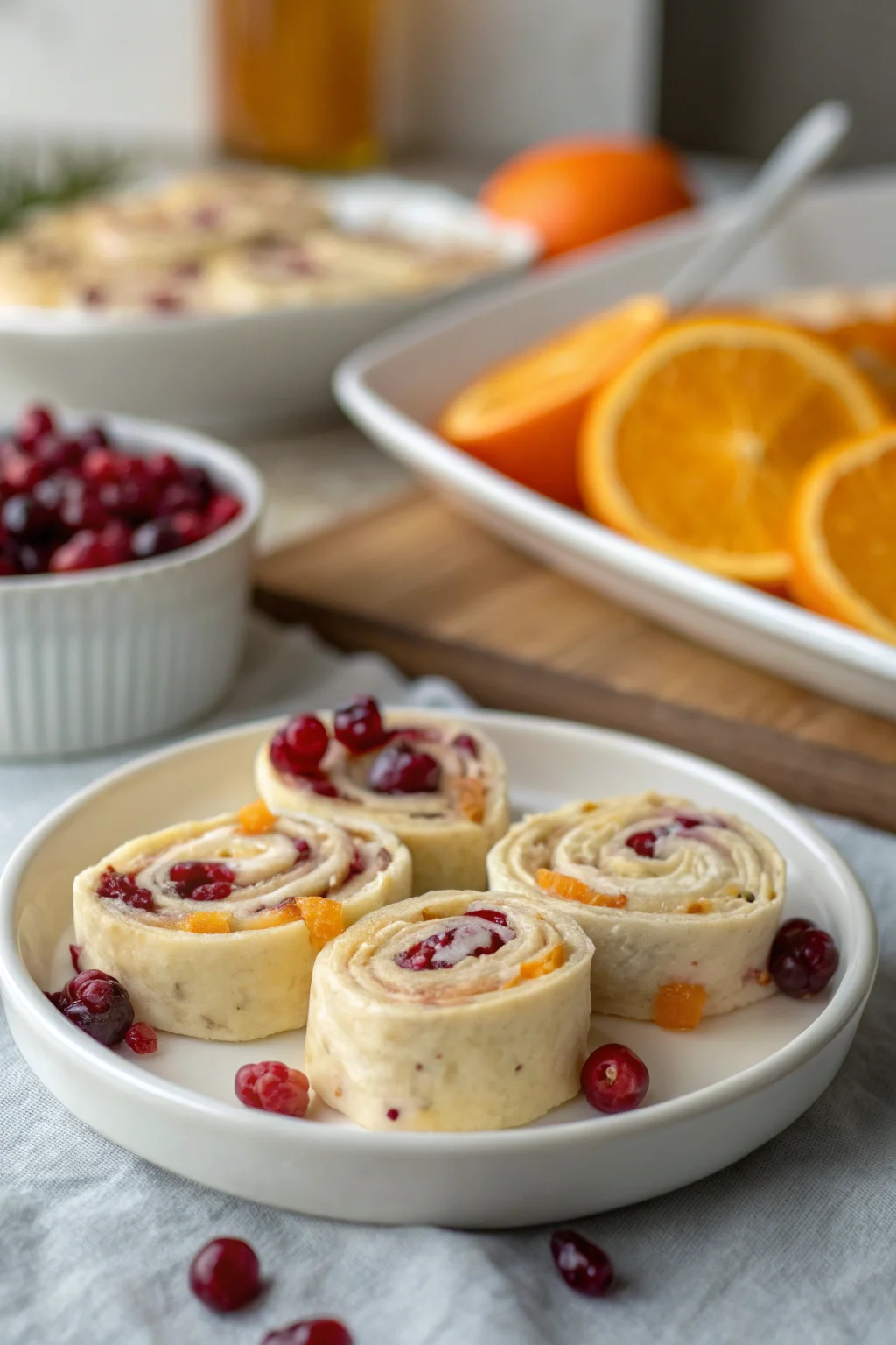 A delicious plate of Cranberry Orange Cream Cheese Pinwheels