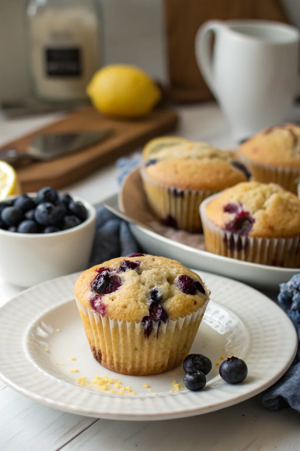 A delicious plate of Lemon-Blueberry Muffins