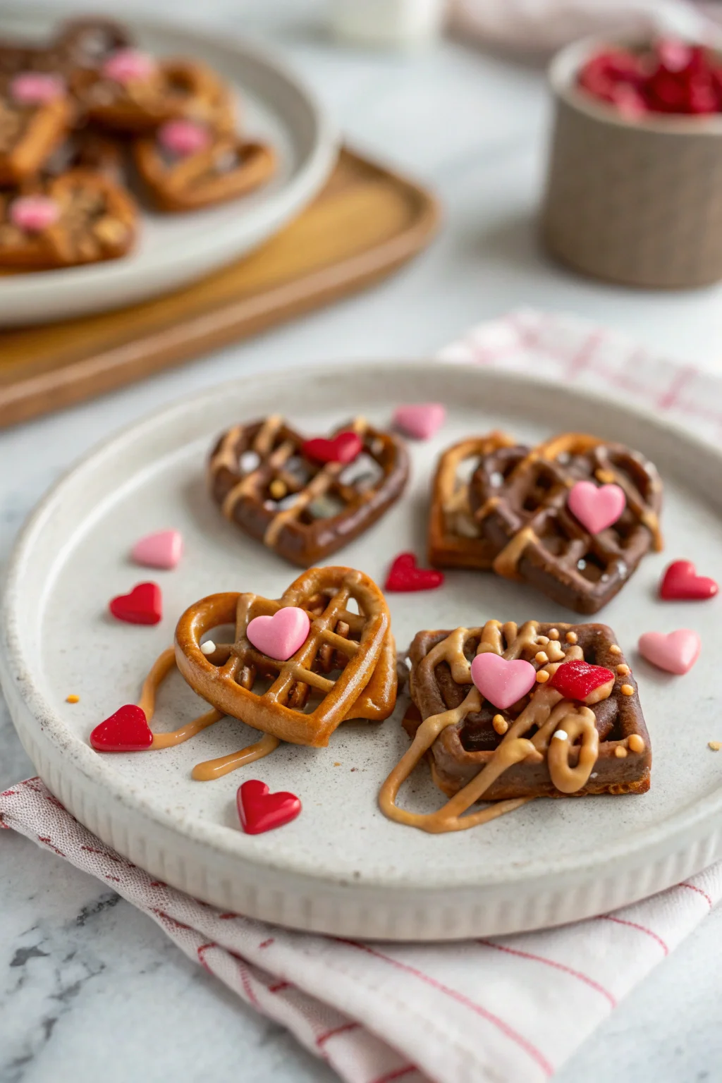 A delicious plate of Valentine’s Day Caramel Pretzel Bites
