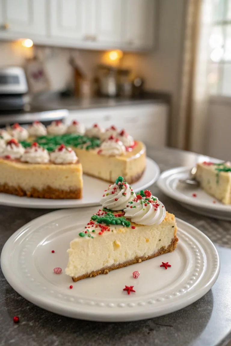 A delicious plate of Christmas Sugar Cookie Cheesecake