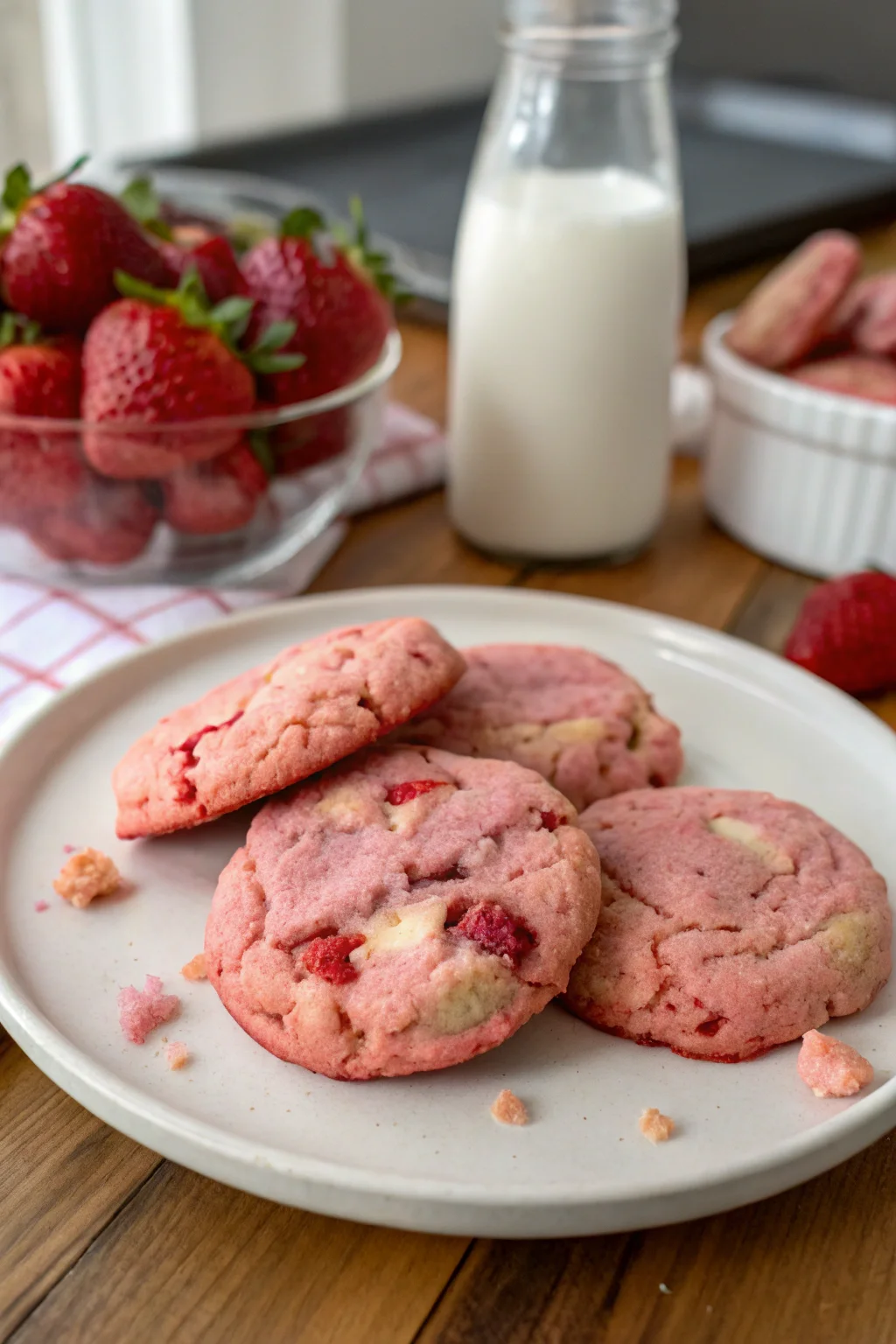 A delicious plate of Strawberry Milkshake Cookies