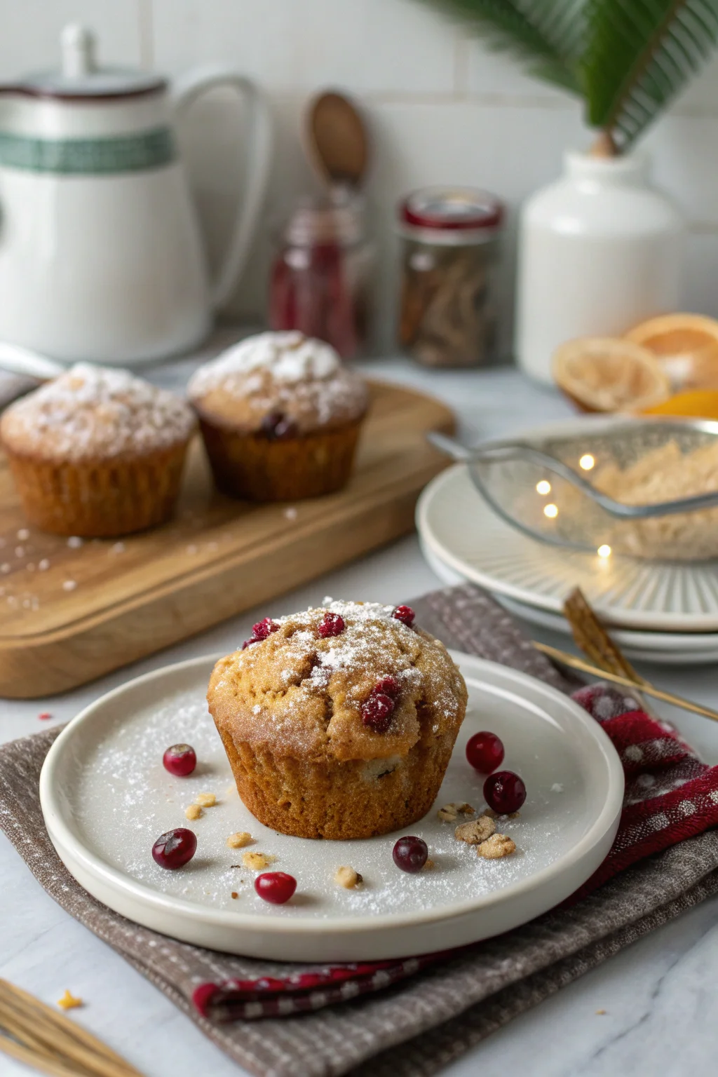 A delicious plate of Cranberry Orange Breakfast Muffins with Holiday Glow