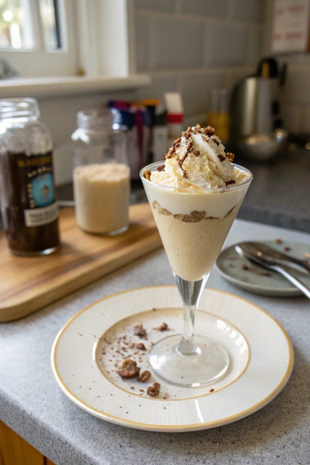 A delicious plate of Dirty Snowman Baileys Ice Cream Cocktail