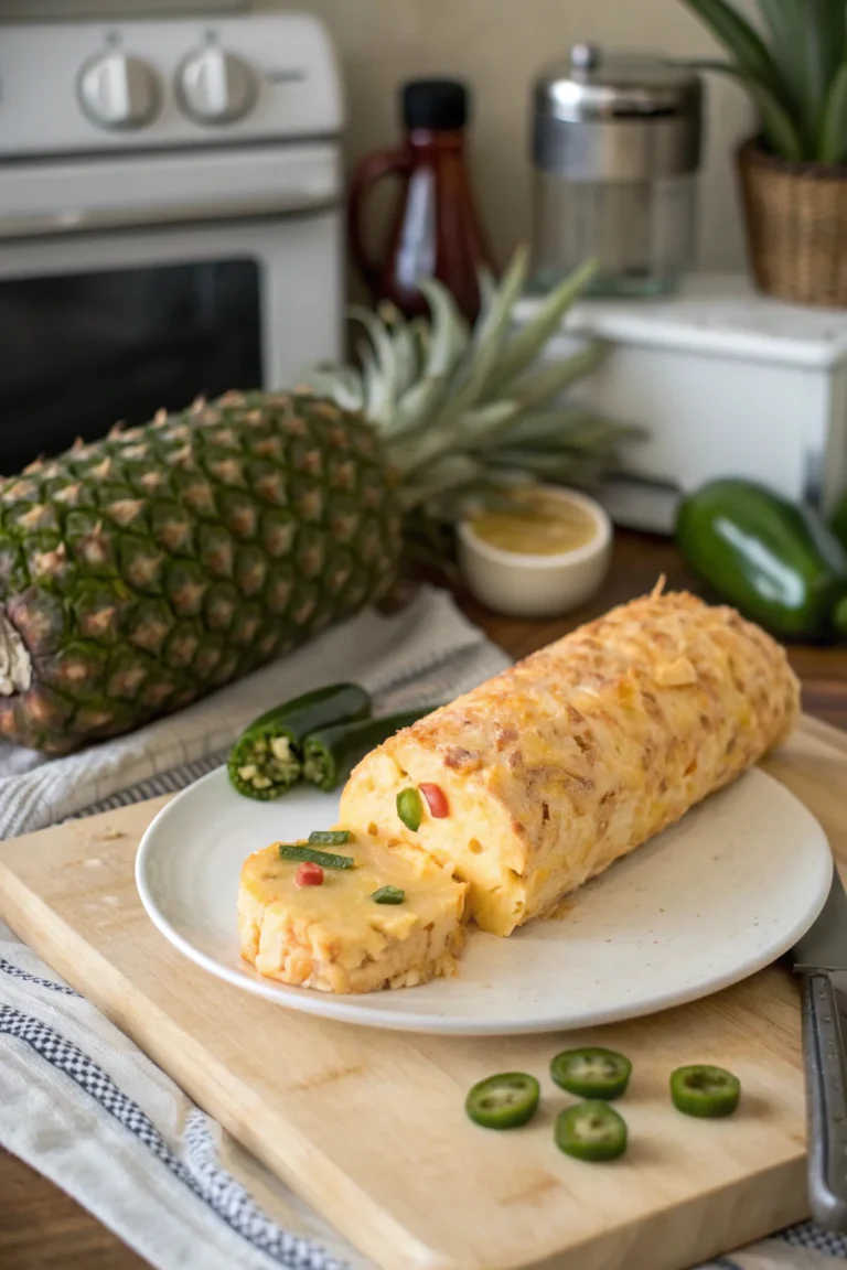 A delicious plate of Sweet and Spicy Pineapple Jalapeño Cheese Log