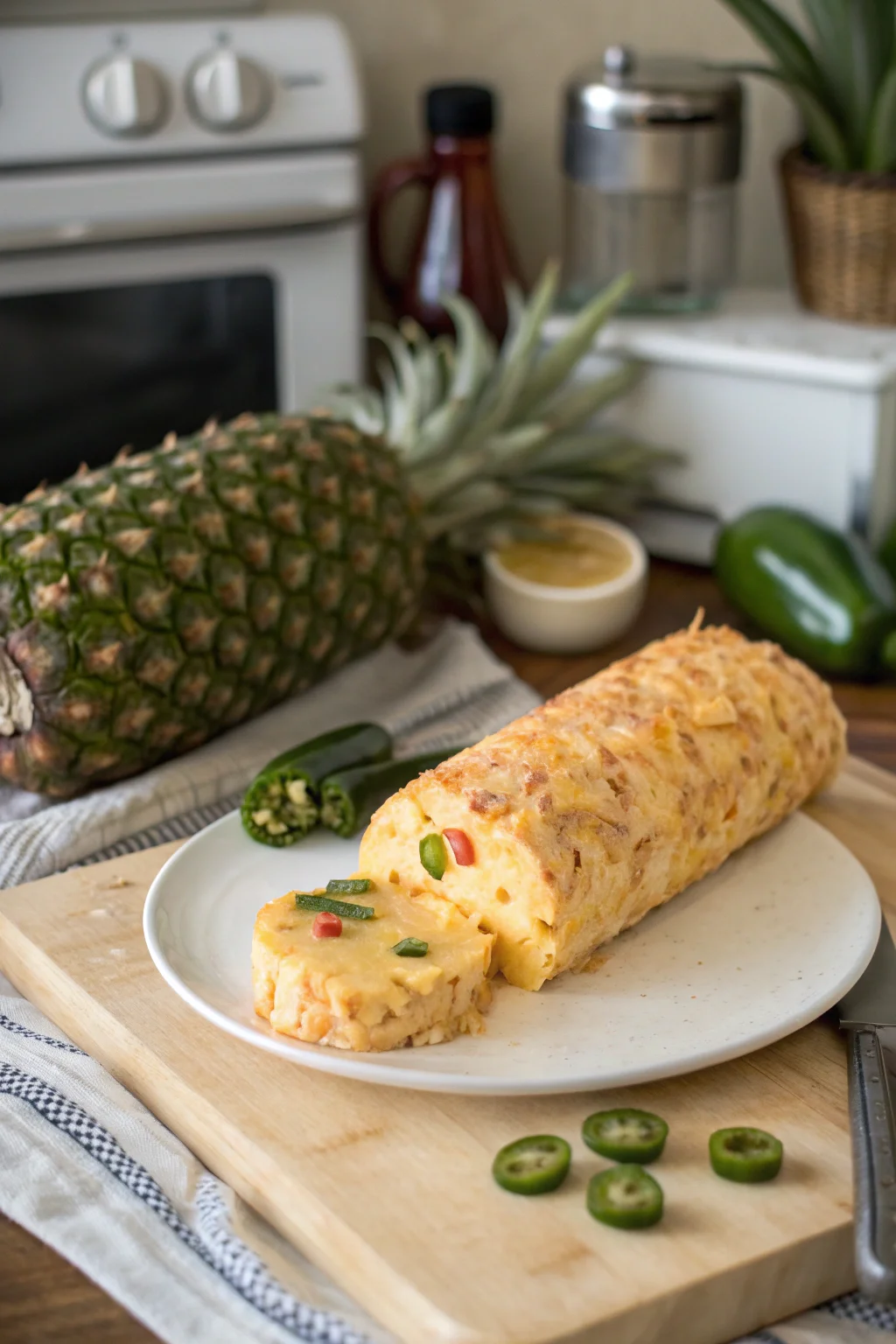 A delicious plate of Sweet and Spicy Pineapple Jalapeño Cheese Log