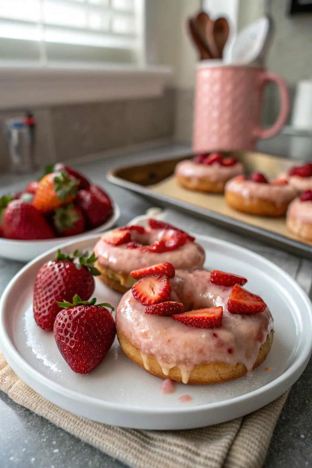 A delicious plate of Strawberry Cake Donuts