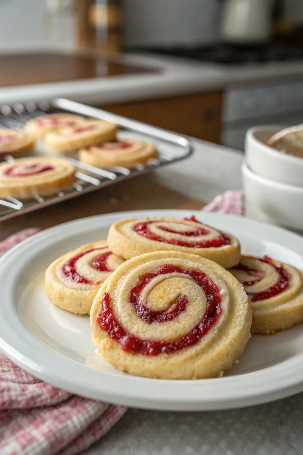 A delicious plate of Buttery Raspberry Swirl Shortbread Cookies