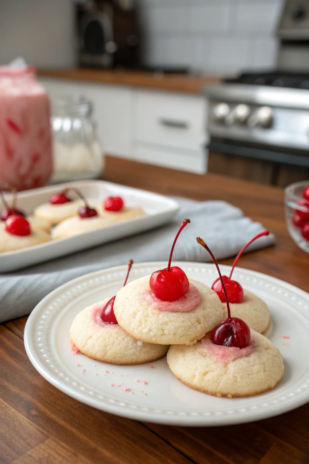 A delicious plate of Maraschino Cherry Sugar Cookies