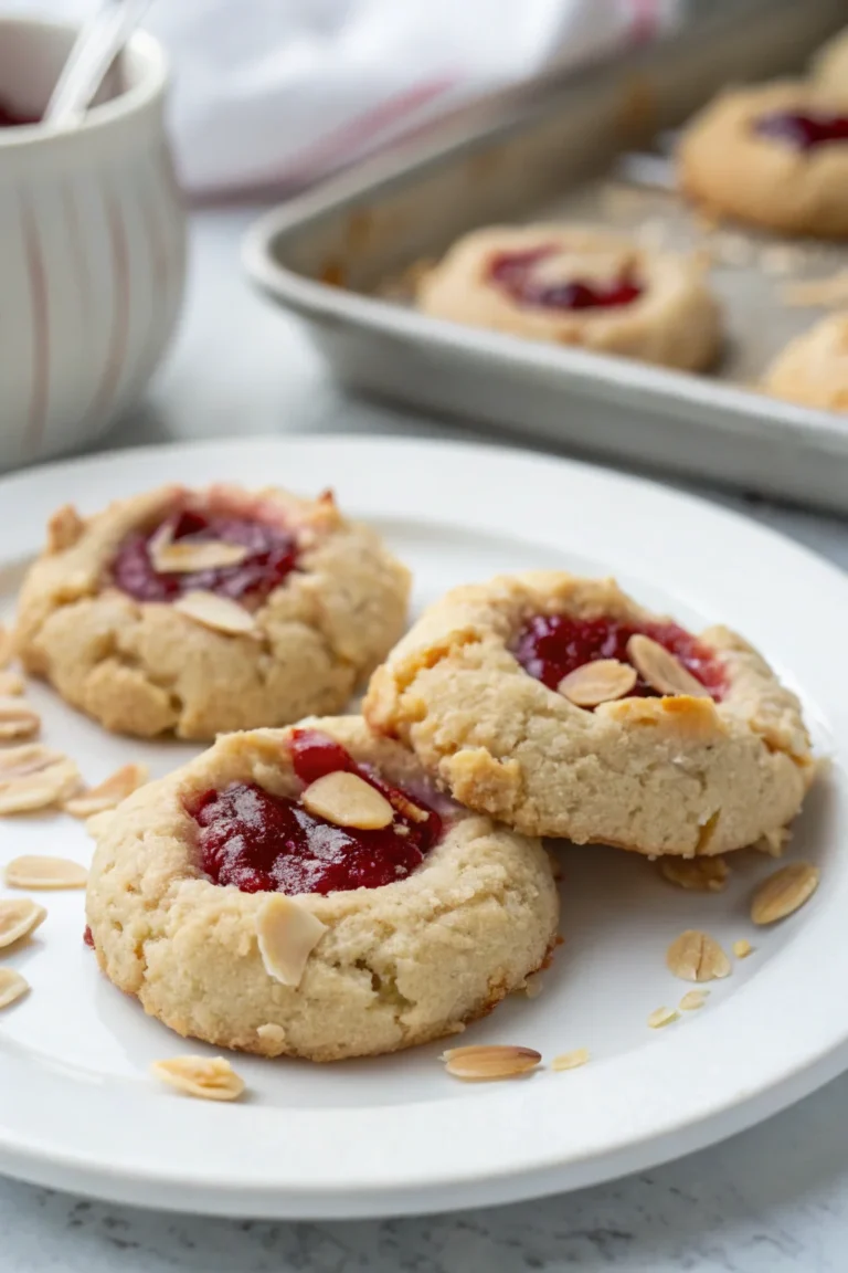 A delicious plate of Sweet Raspberry Almond Thumbprint Cookies