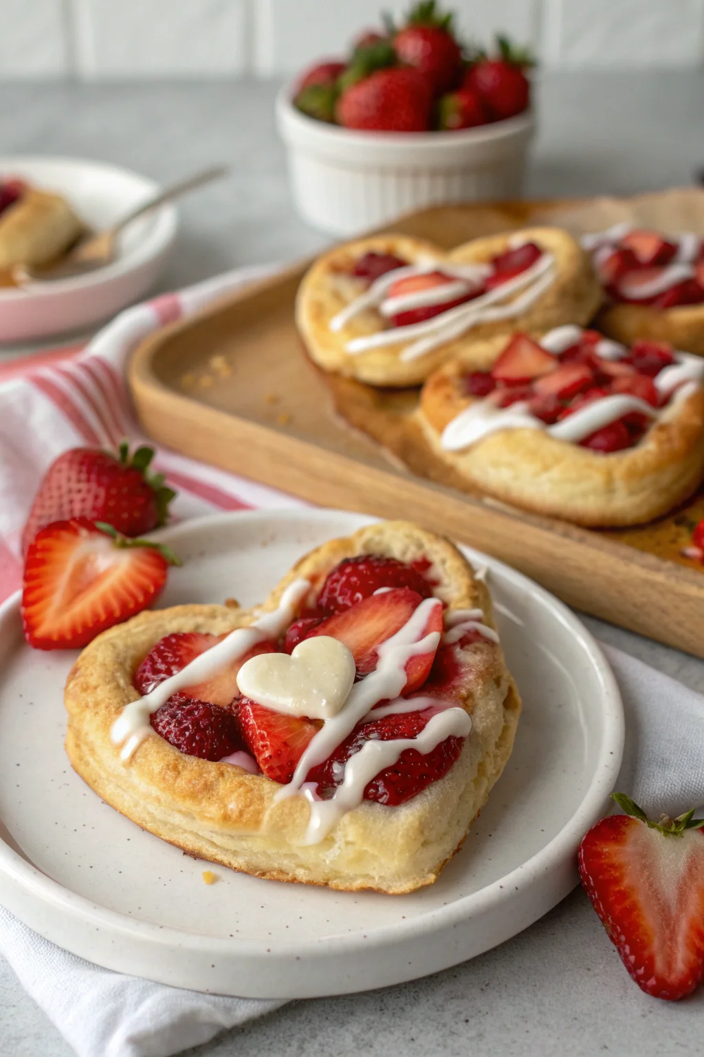 A delicious plate of Strawberry Cream Cheese Heart Danishes