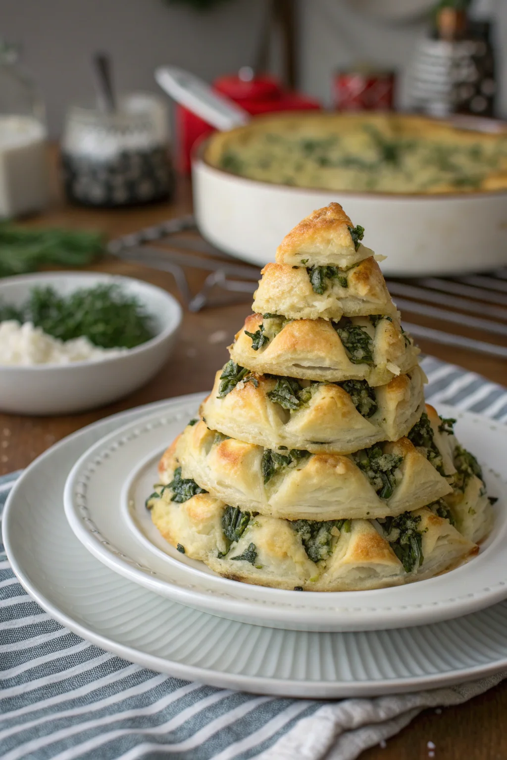 A delicious plate of Cheesy Artichoke and Spinach Christmas Tree Pull-Apart