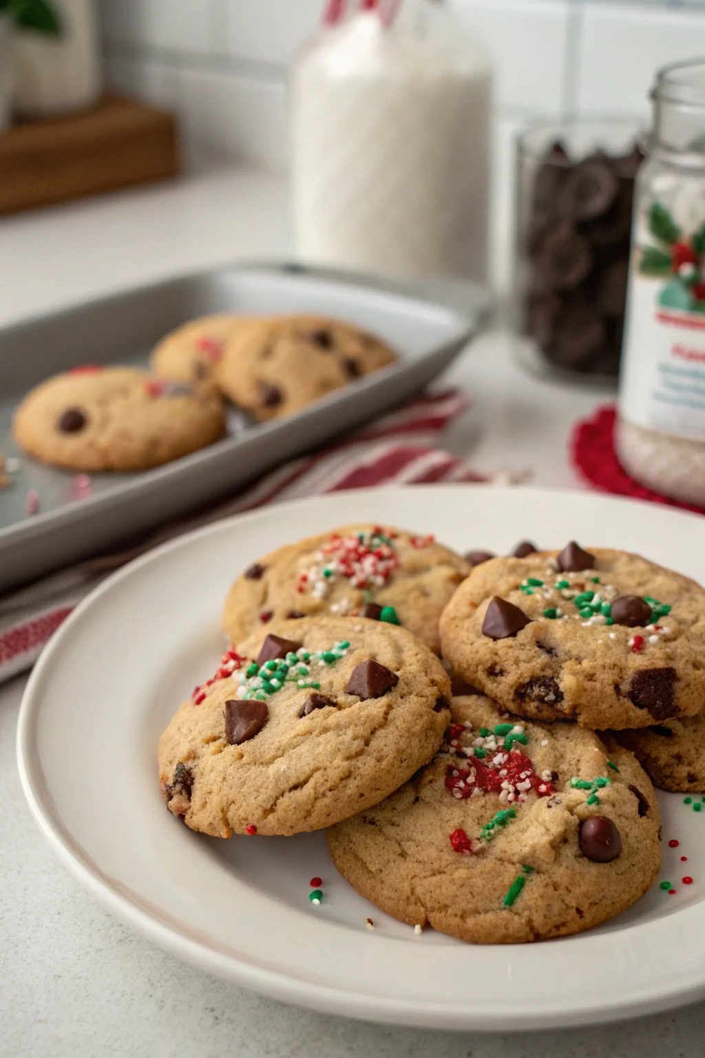 A delicious plate of Winter Wonderland Chocolate Chip Cookies