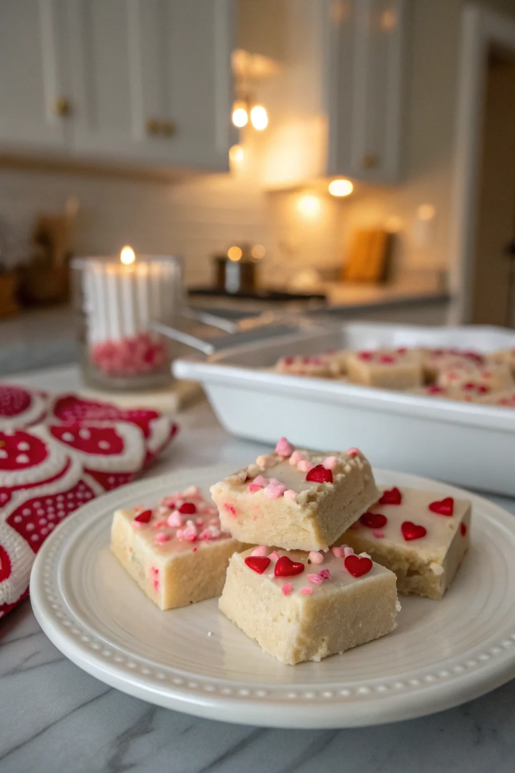 A delicious plate of Valentine's Day Sugar Cookie Fudge Recipe