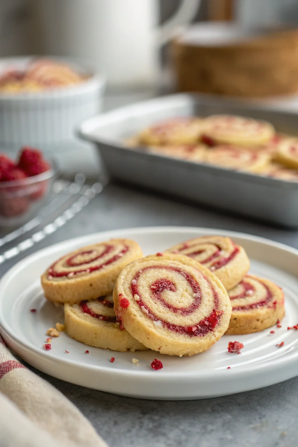 A delicious plate of Buttery Raspberry Swirl Shortbread Cookies