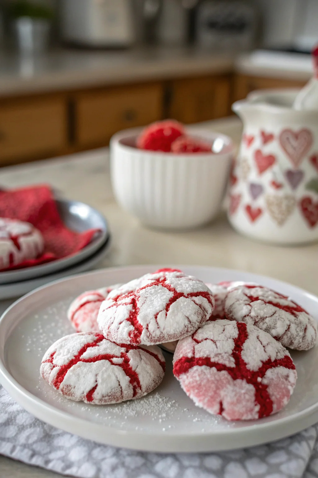 A delicious plate of Valentine Crinkle Cookies
