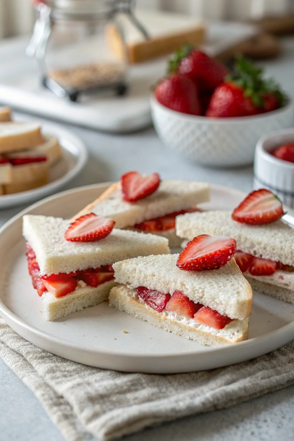 A delicious plate of Strawberry Tea Sandwiches
