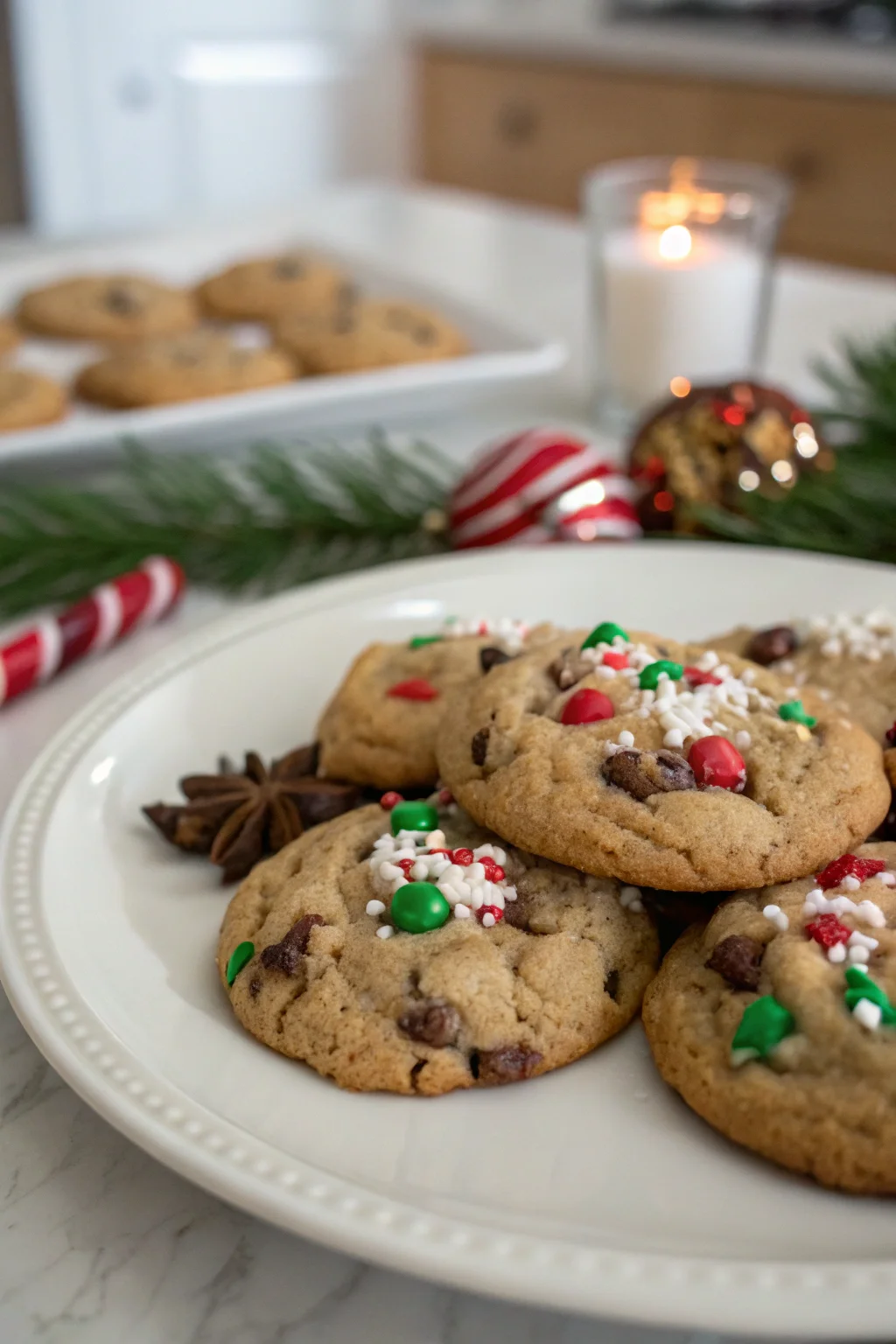 A delicious plate of Winter Wonderland Chocolate Chip Cookies