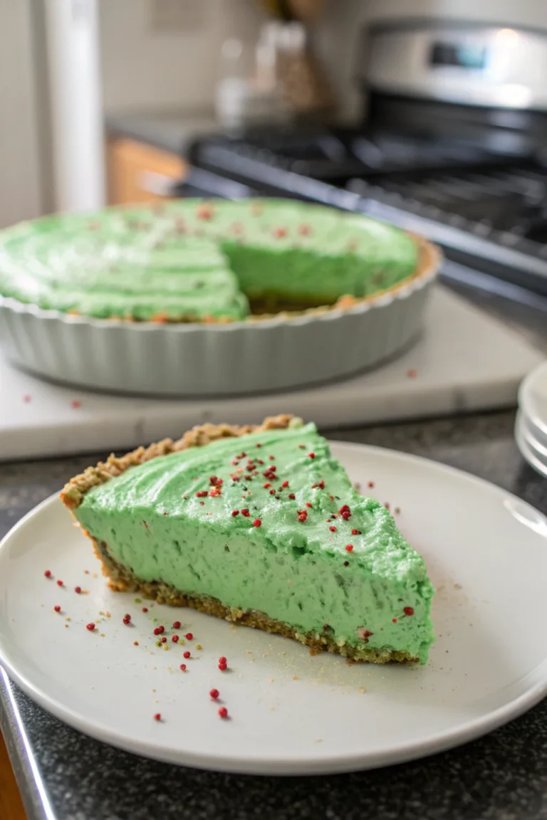 A delicious plate of No Bake Grinch Pie