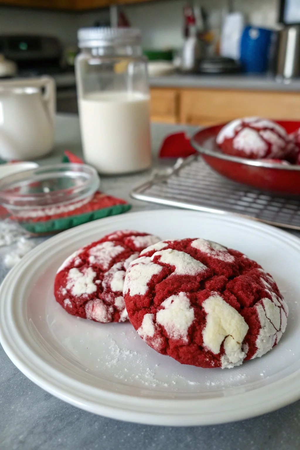 A delicious plate of Red Velvet Crinkle Cookie