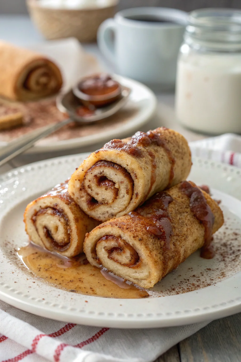 A delicious plate of Cinnamon Roll French Toast Roll-Ups
