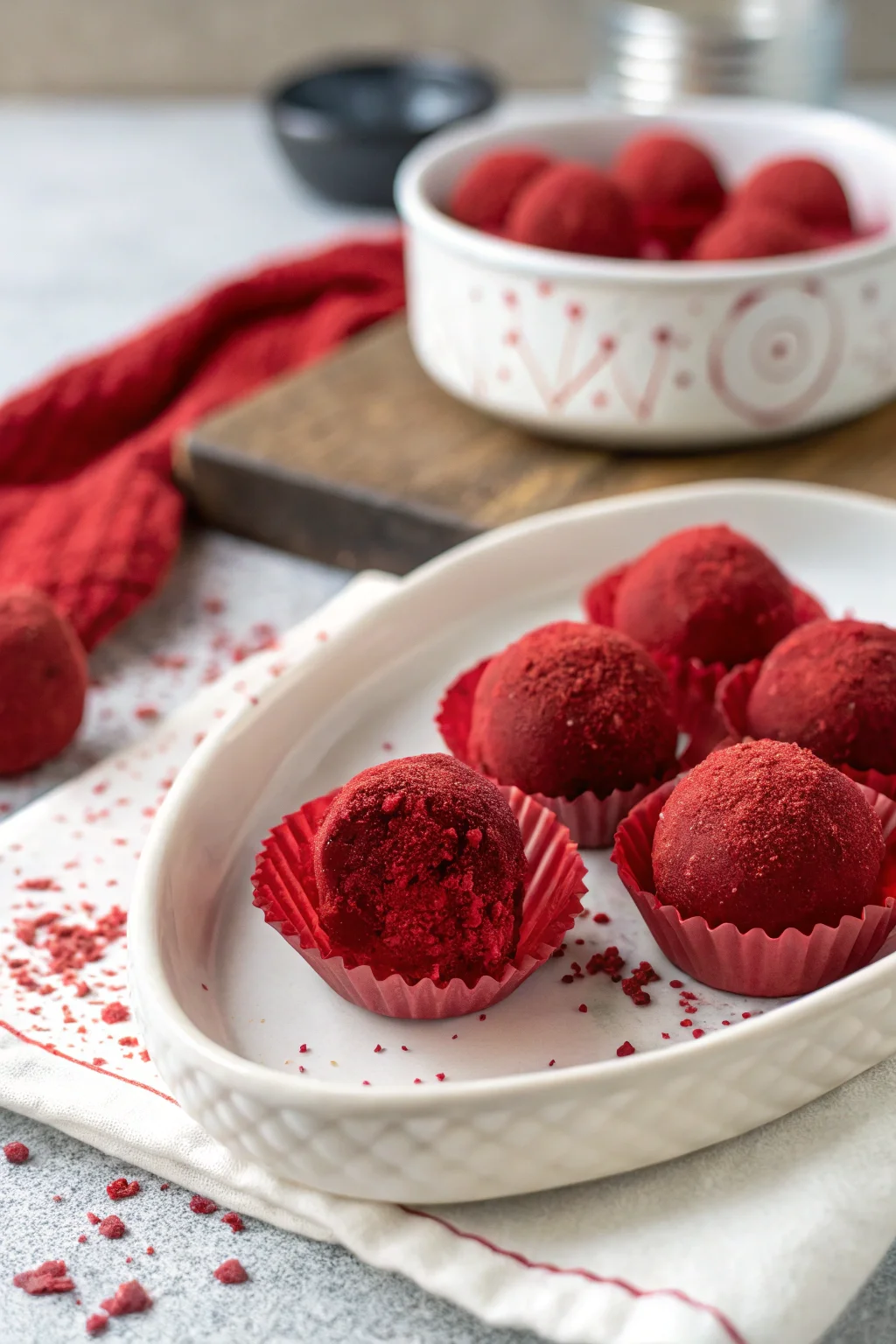 A delicious plate of Valentine’s Day Red Velvet Truffles