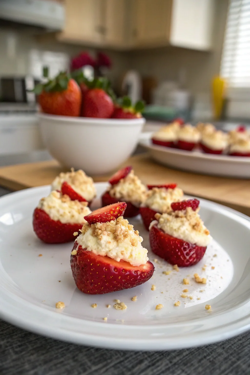 A delicious plate of Cheesecake Deviled Strawberries