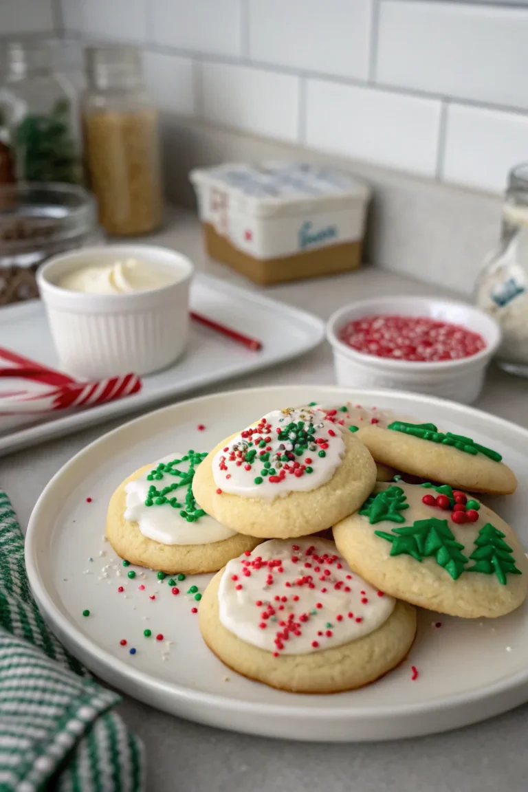 A delicious plate of Christmas Soft Frosted Sugar Cookies