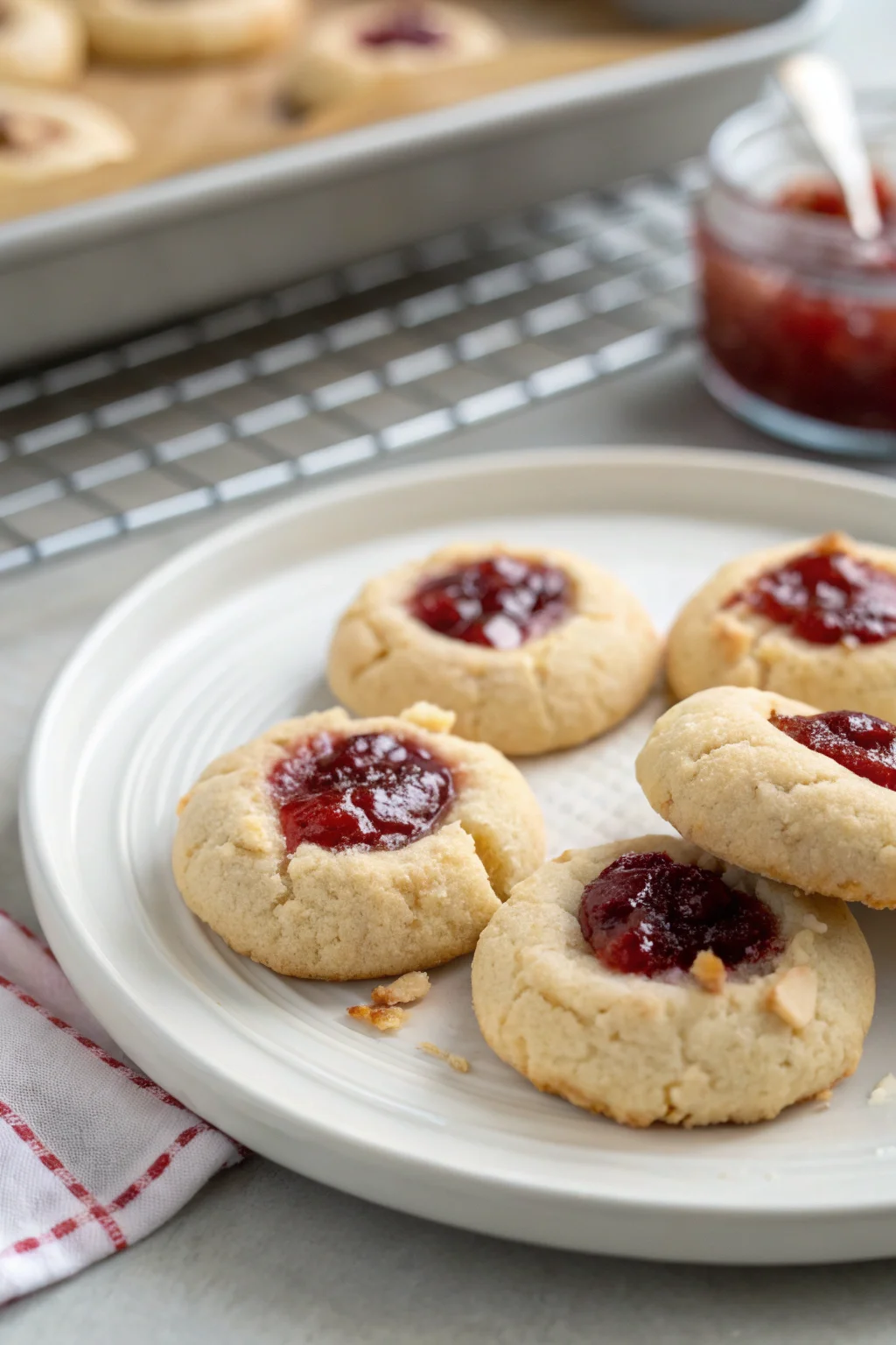 A delicious plate of Sweet Raspberry Almond Thumbprint Cookies