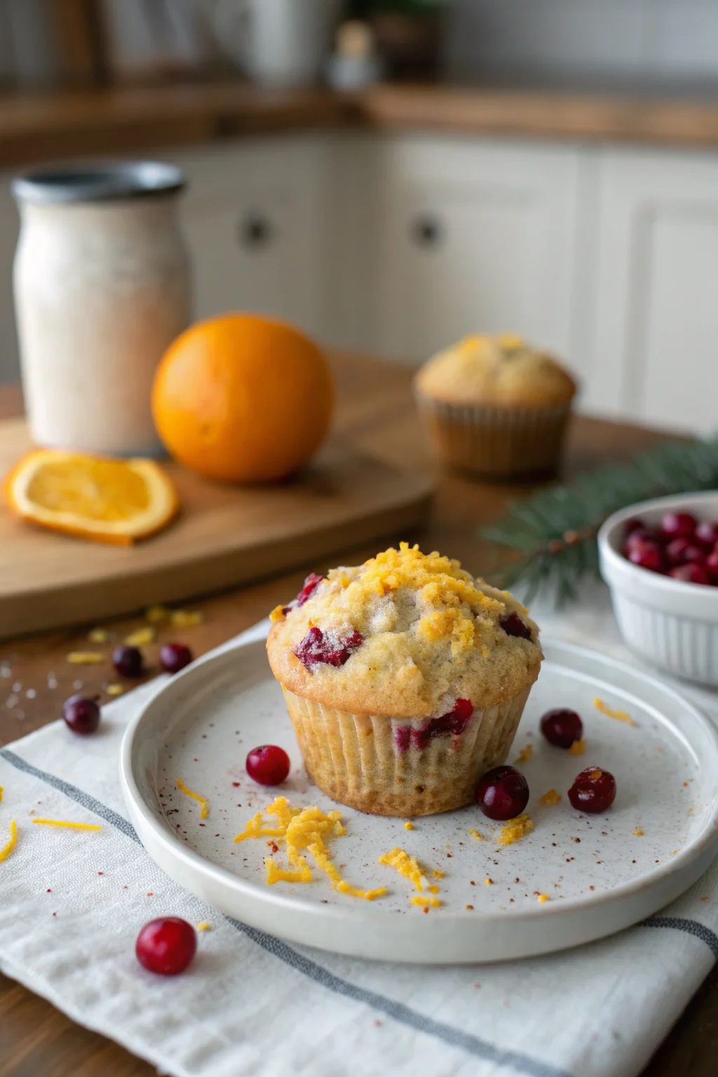 A delicious plate of Cranberry Orange Breakfast Muffins with Holiday Glow