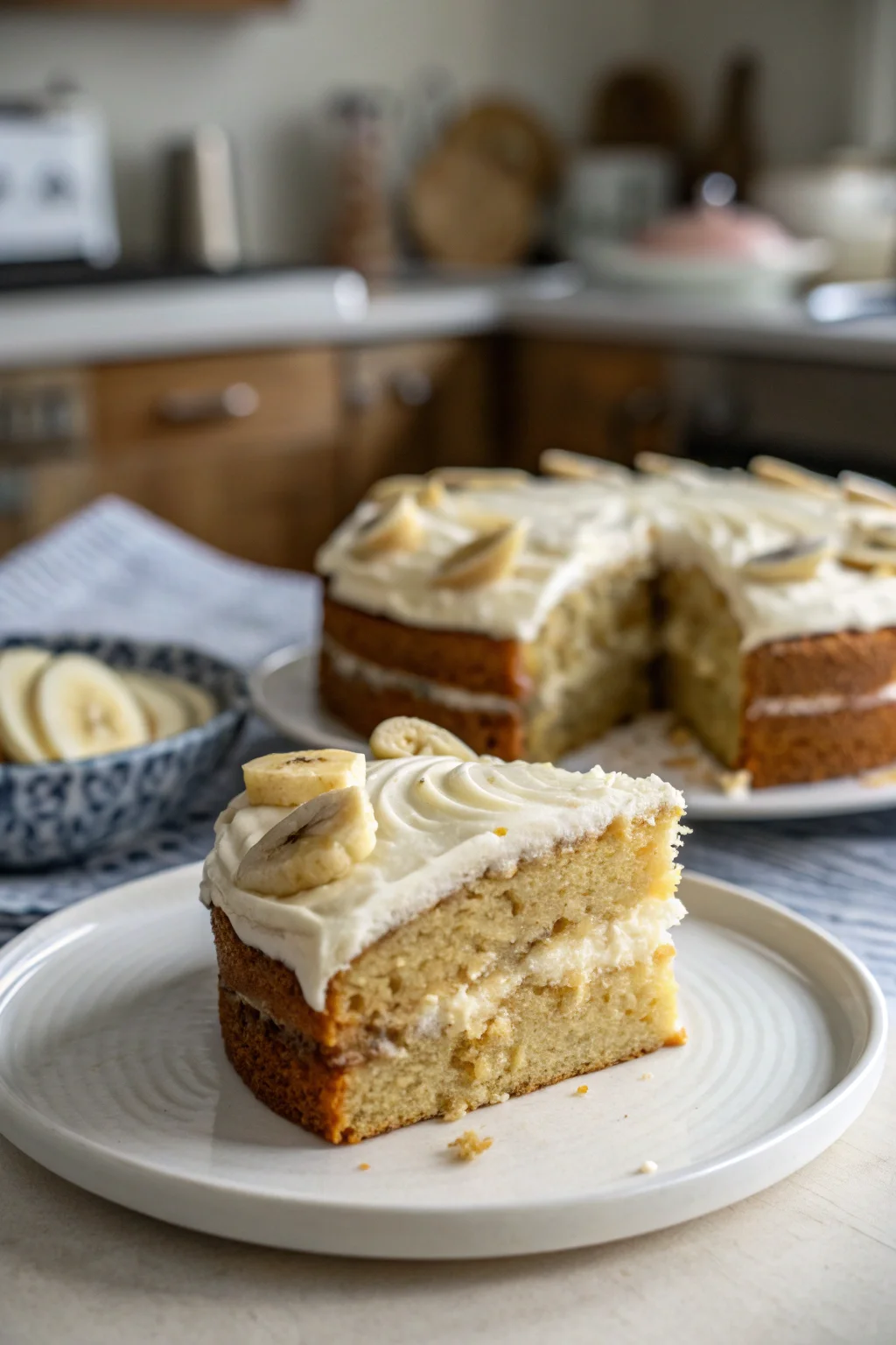 A delicious plate of Banana Cake with Cream Cheese Frosting