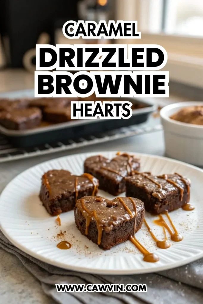 Caramel Drizzled Brownie Hearts - Easy Peasy Recipes