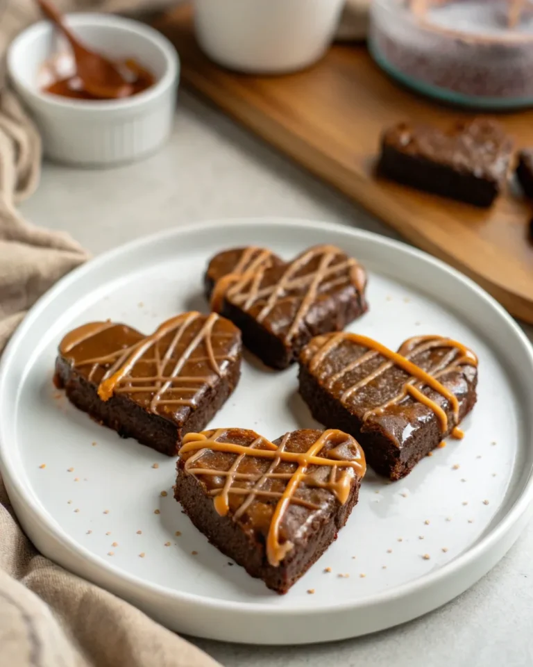 Caramel-Drizzled Brownie Hearts Recipe