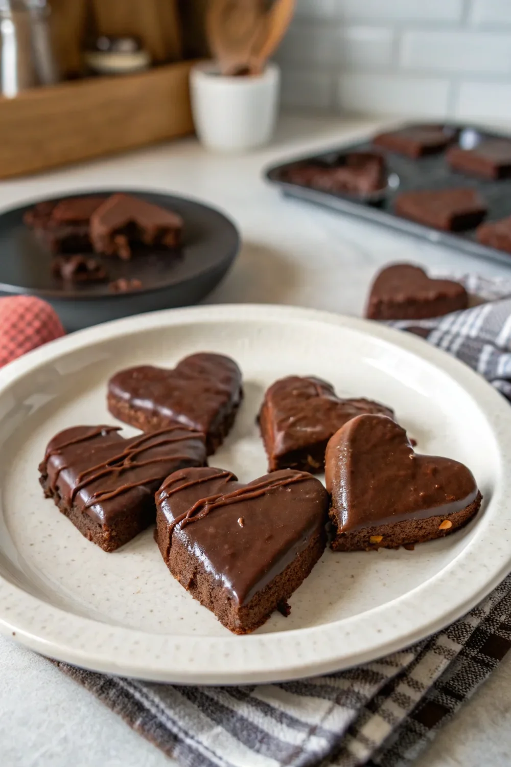 A delicious plate of Chocolate Dipped Brownie Hearts