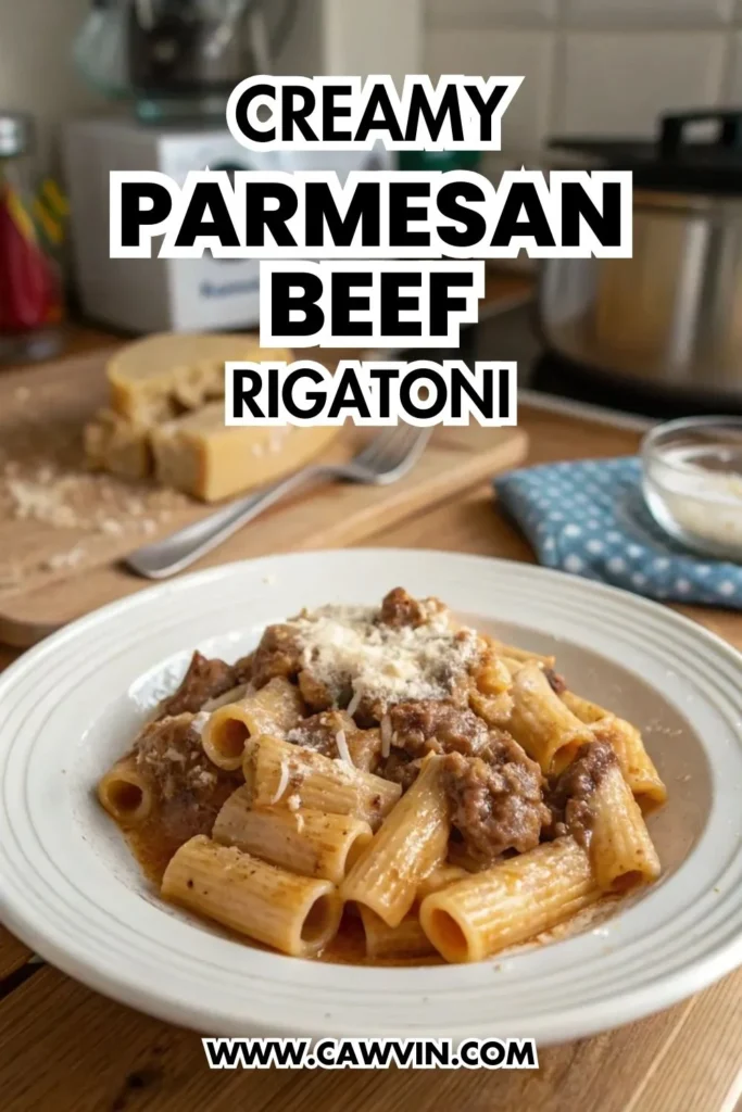 Creamy Parmesan Beef Rigatoni - Easy Peasy Recipes