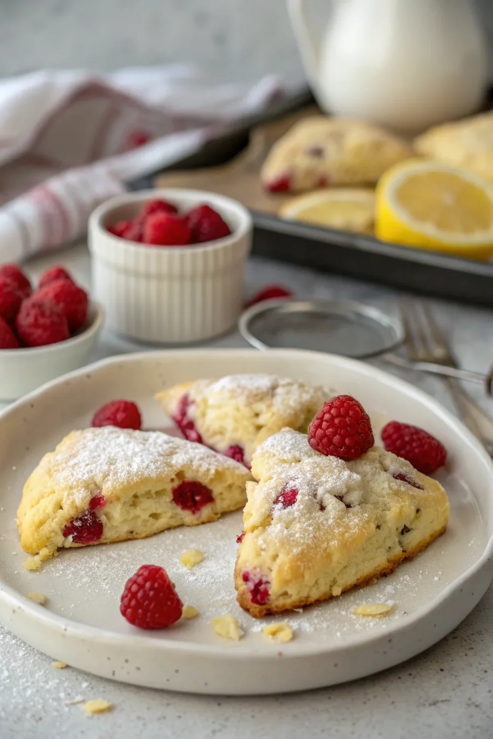 A delicious plate of Easy Lemon Raspberry Scones