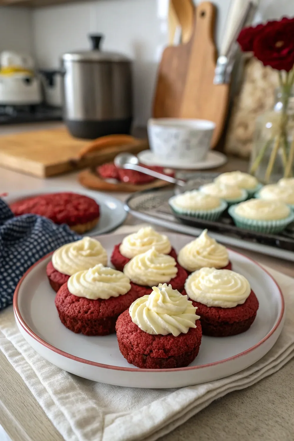 A delicious plate of Red Velvet Cupcake Cookies