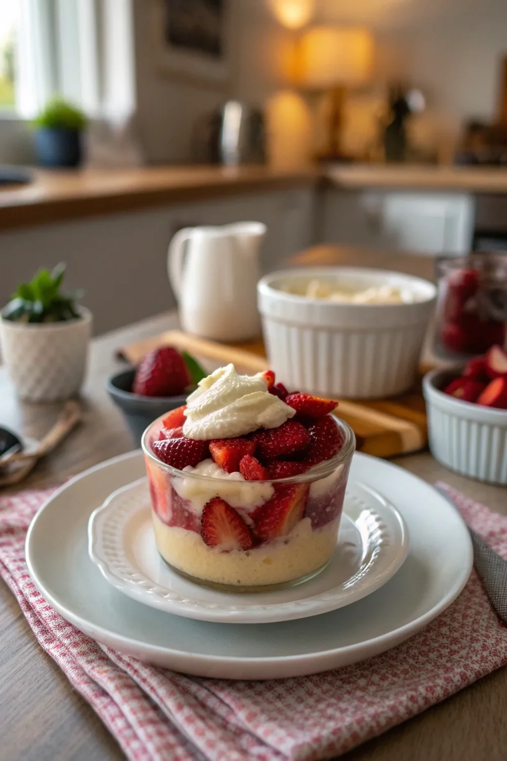 A delicious plate of Strawberry Shortcake Pudding Cups