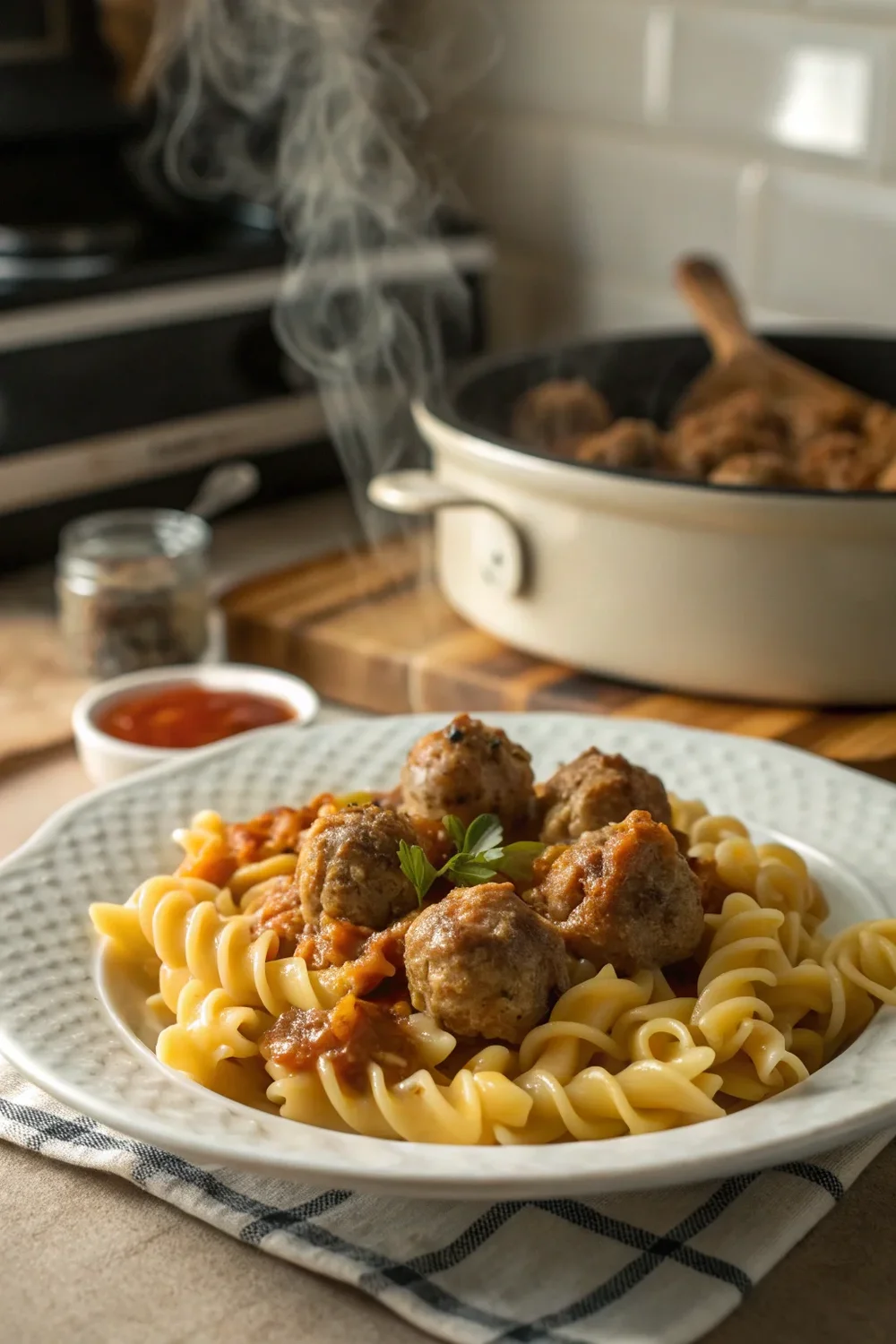 A delicious plate of Swedish Meatball Pasta Bake
