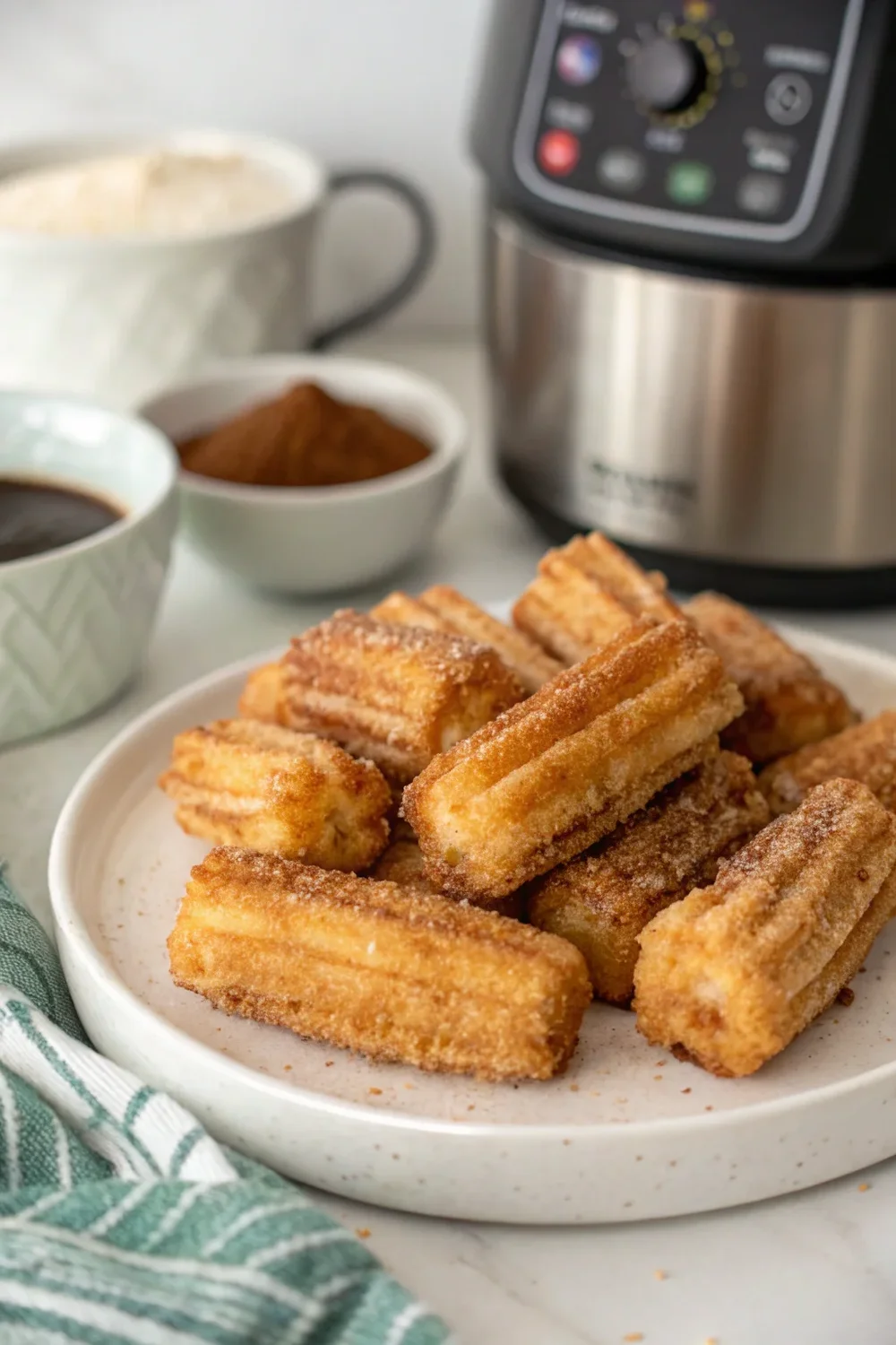 A delicious plate of Sweet Air Fryer Churro Bites Recipe