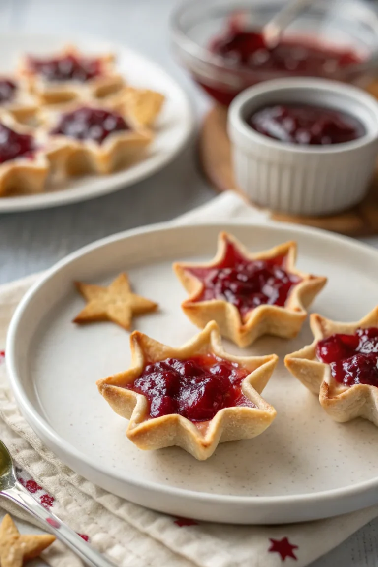 A delicious plate of Cranberry Pepper Jelly Cream Cheese Star Tartlets