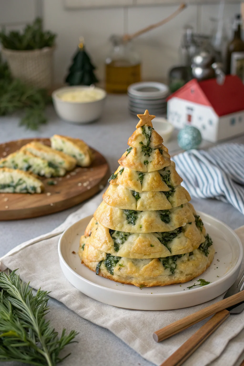 A delicious plate of Cheesy Artichoke and Spinach Christmas Tree Pull-Apart