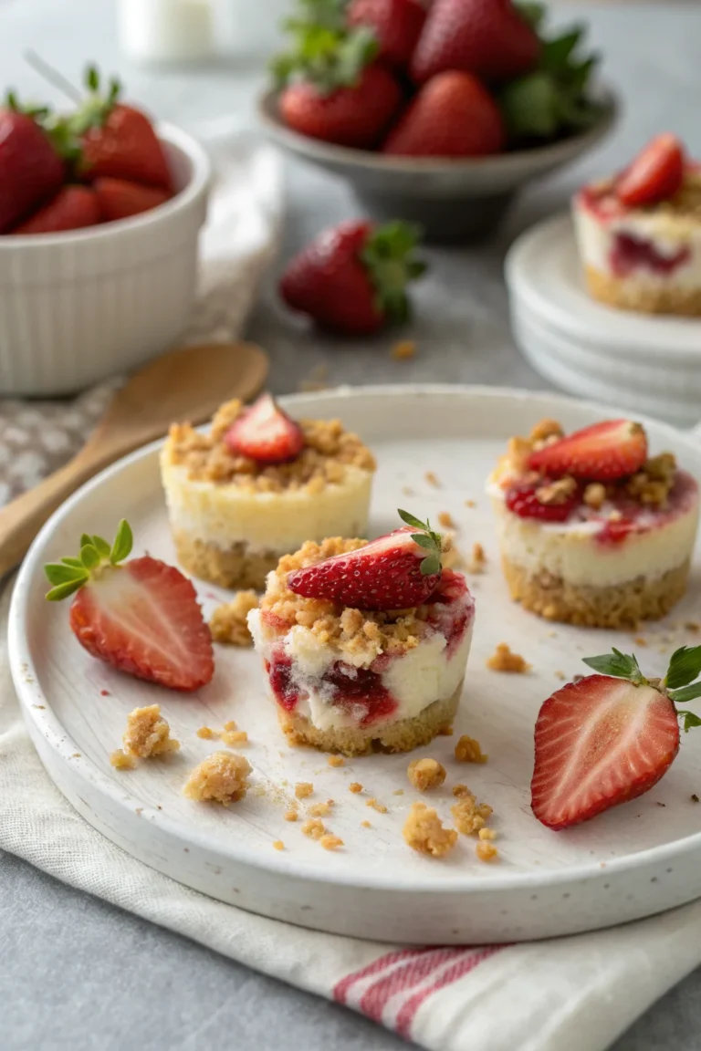 A delicious plate of Strawberry Crunch Cheesecake Bites