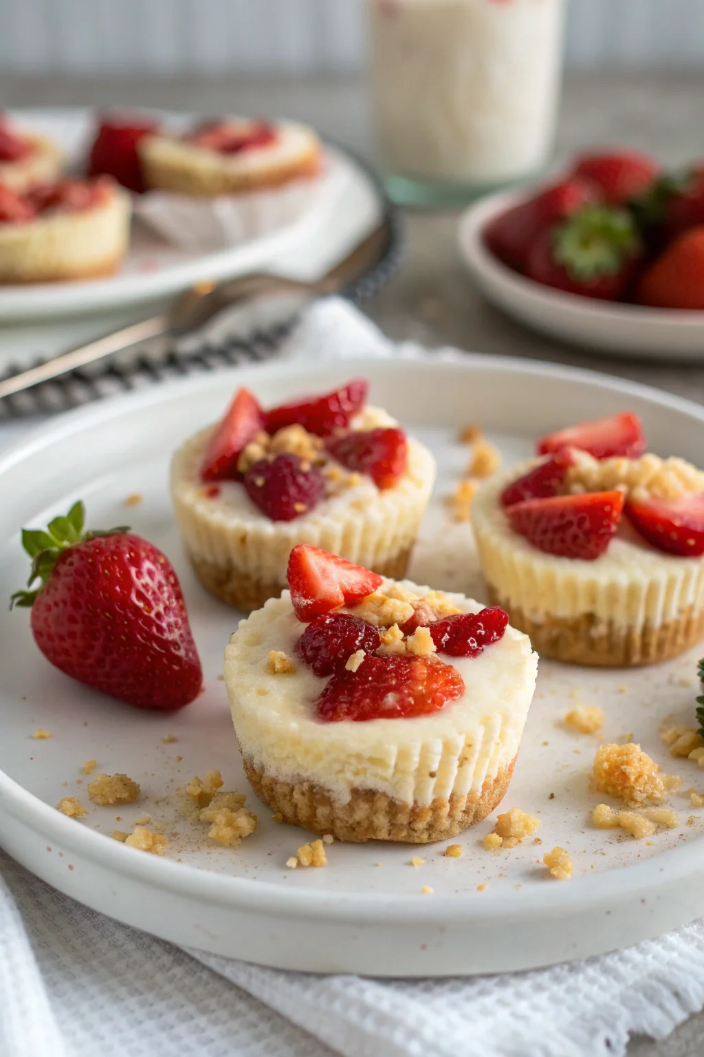 A delicious plate of Strawberry Crunch Cheesecake Bites