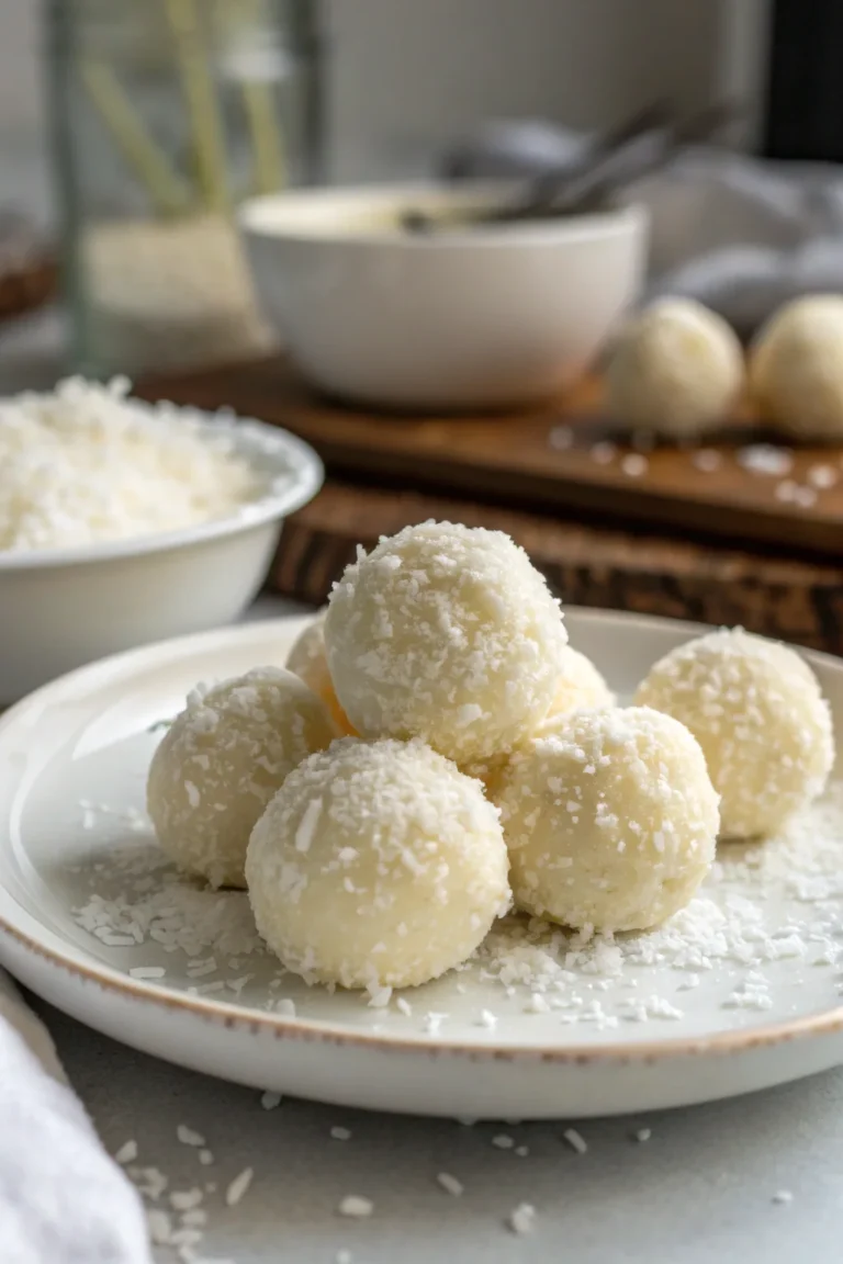 A delicious plate of No-Bake Coconut Cream Balls