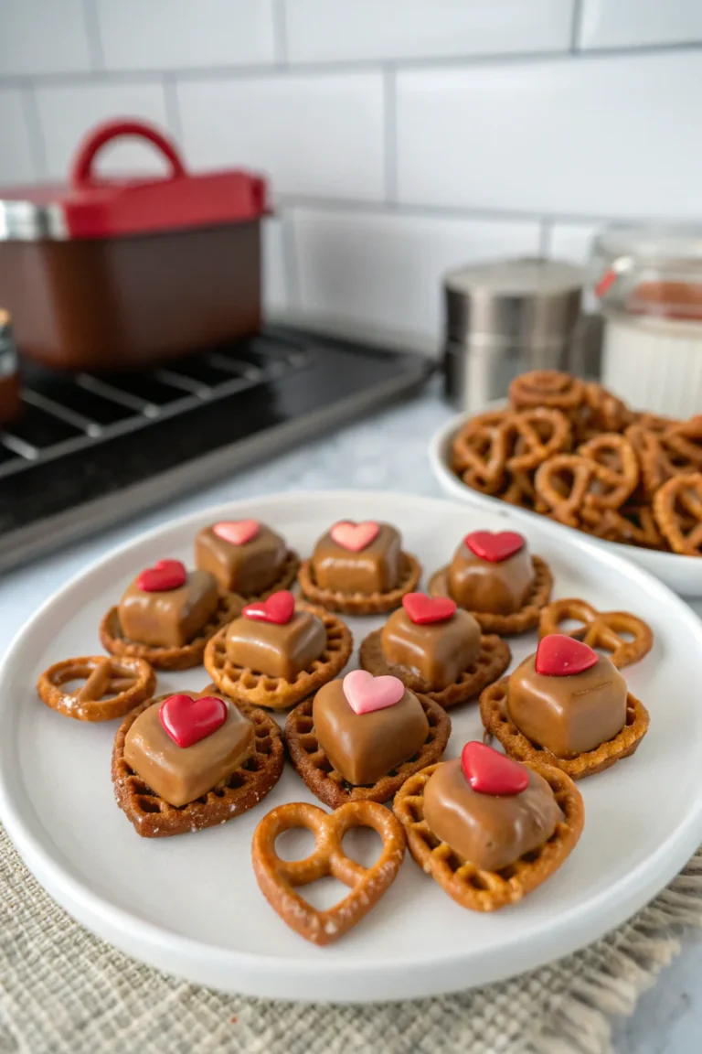 A delicious plate of Valentine’s Day Caramel Pretzel Bites