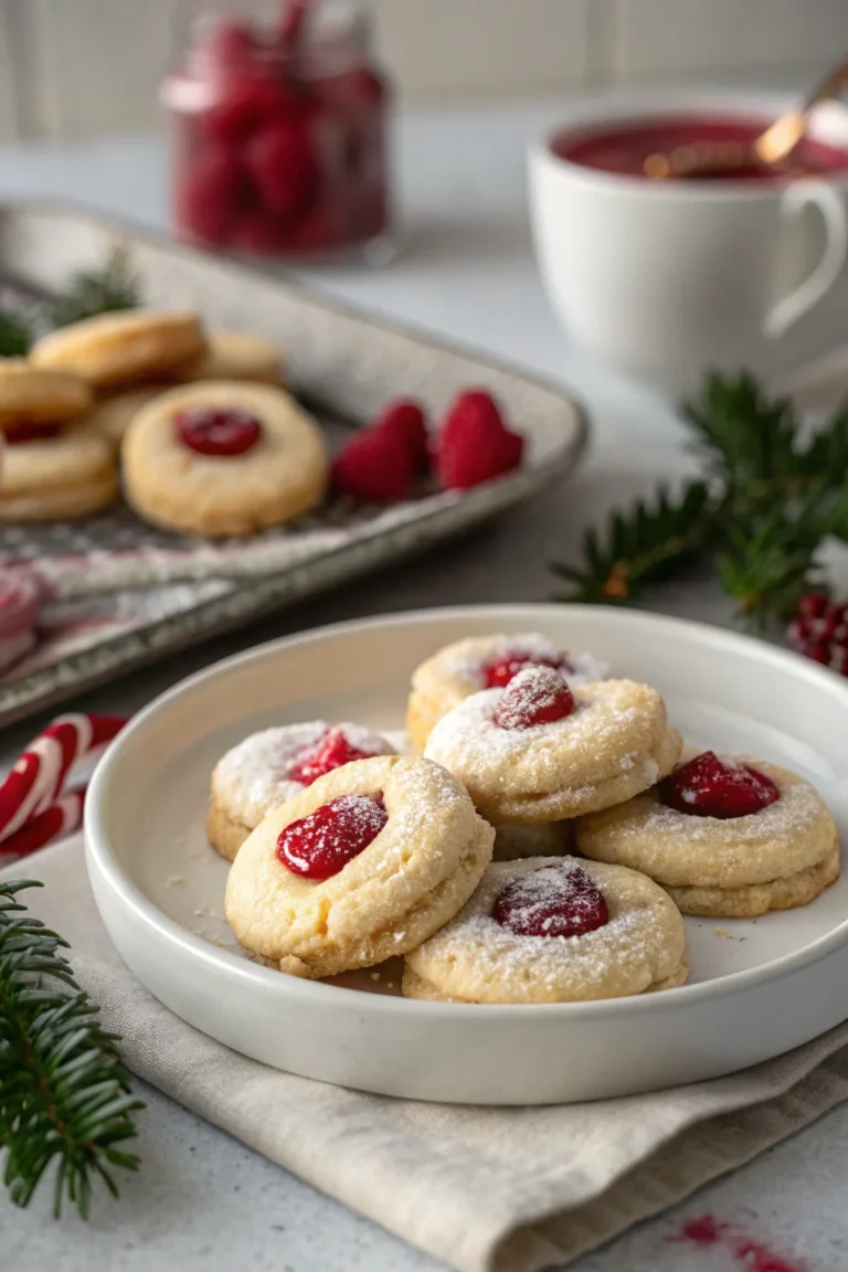 A delicious plate of Christmas Raspberry Cream Cookies