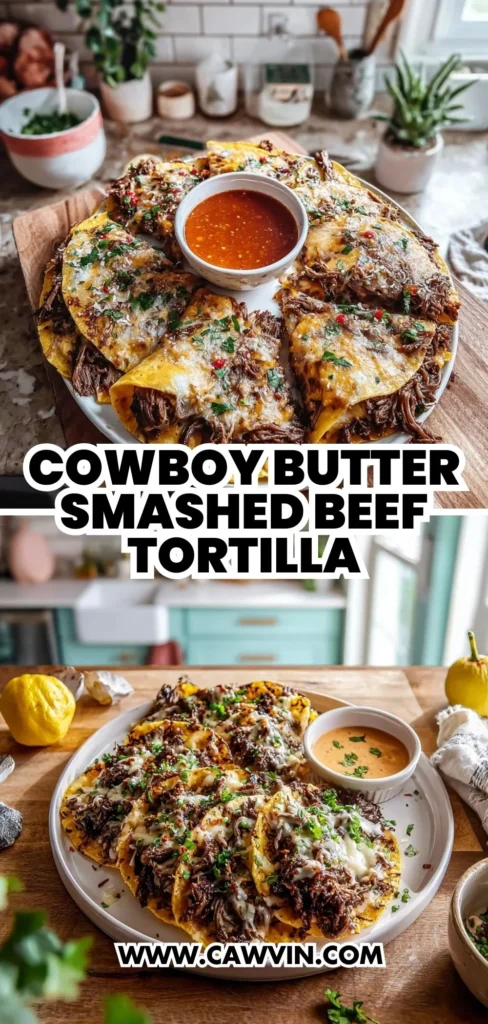 Cowboy Butter Smashed Beef Tortilla Melts with Spicy Dipping Sauce 2 1 - Easy Peasy Recipes
