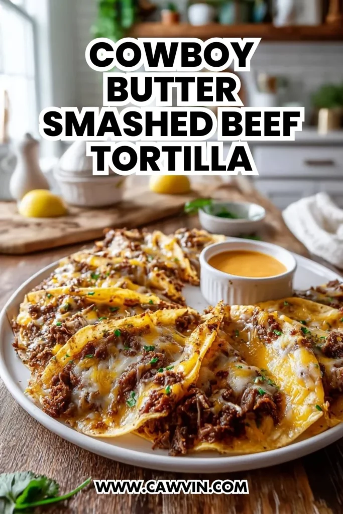 Cowboy Butter Smashed Beef Tortilla Melts with Spicy Dipping Sauce - Easy Peasy Recipes