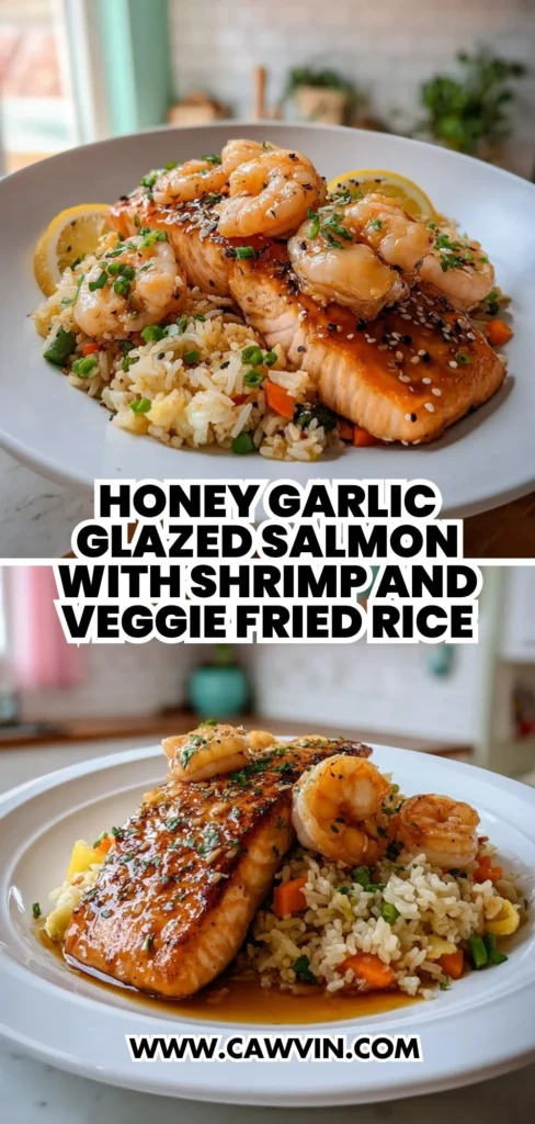 Honey Garlic Glazed Salmon with Shrimp and Veggie Fried Rice 2 1 - Easy Peasy Recipes