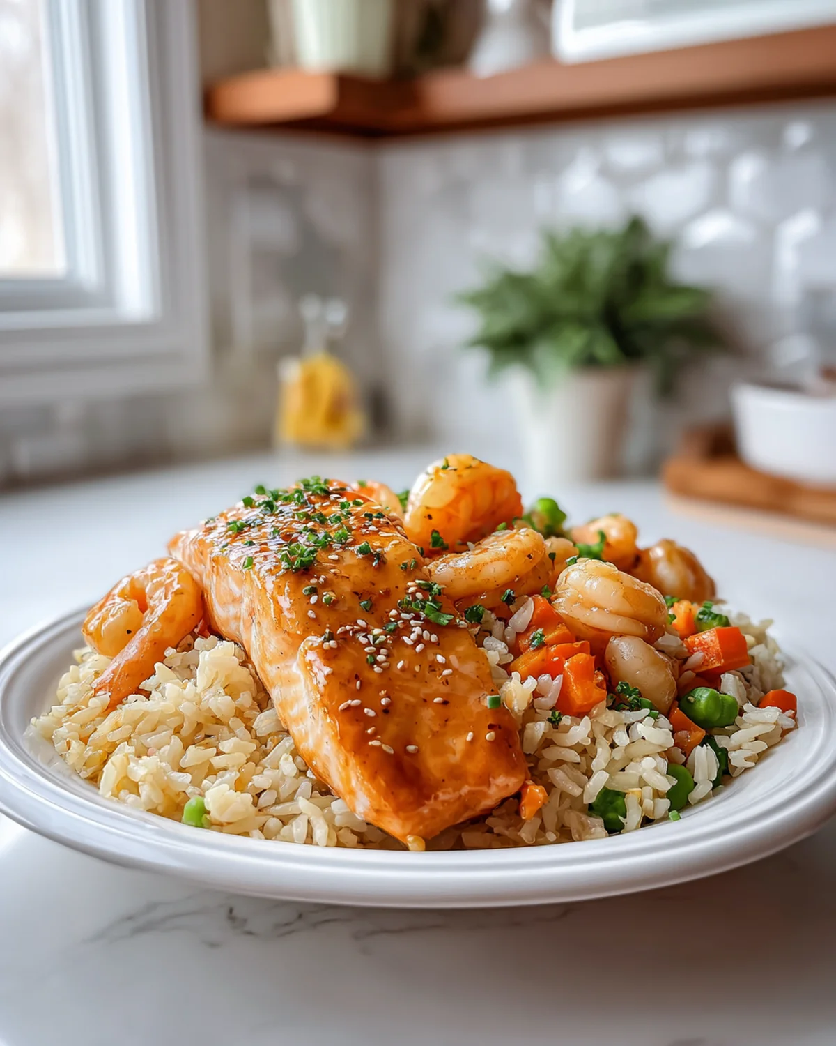 Honey Garlic Glazed Salmon with Shrimp and Veggie Fried Rice - Image 4